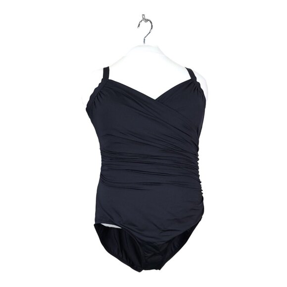 Jantzen Solid Surplice One Piece Swimsuit PLUS Size 18W Slimming Wrap Swim - Picture 1 of 13
